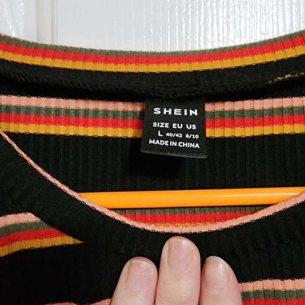 SHEIN Black and Multicolor Striped Ribbed Tee - Picture 2 of 3